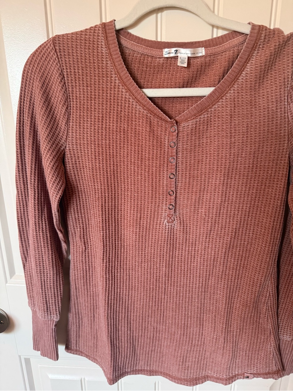 Seven7 Mauve Long Sleeve Waffle Henley